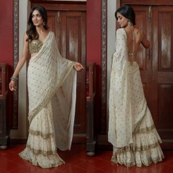 Ruffle stylish saree with real mirror work blouse